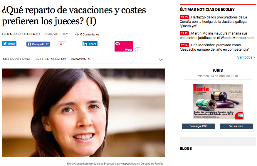 Artículo de Elena Crespo para elEconomista sobre vacaciones y gastos de menores en el divorcio