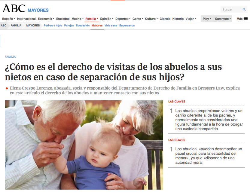 Artículo de Elena Crespo para el diario ABC sobre el derecho de visitas de los abuelos a sus nietos en caso de separación