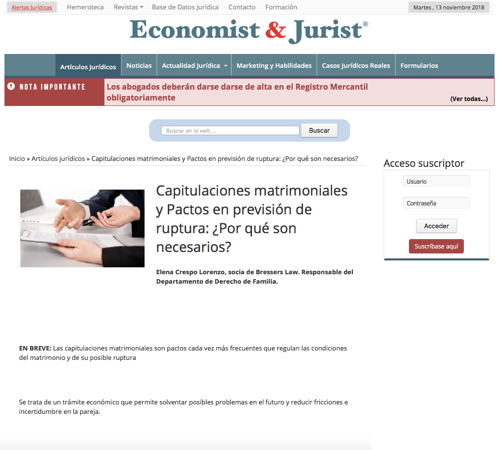 Elena Crespo habla sobre capitulaciones matrimoniales para Economist&Jurist