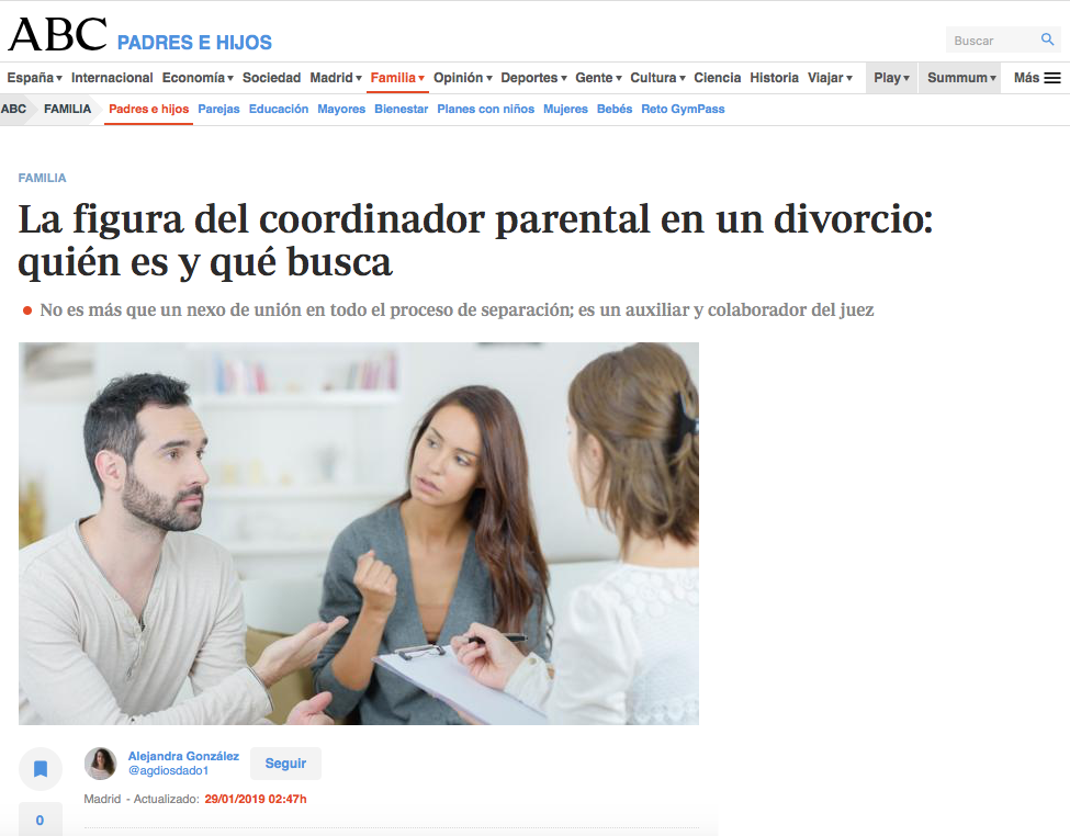 Entrevista a Elena Crespo en ABC sobre coordinación parental